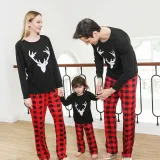 Christmas Family Matching Pajamas White Deer Head and Plaid Pants Black Family Pajamas Sets