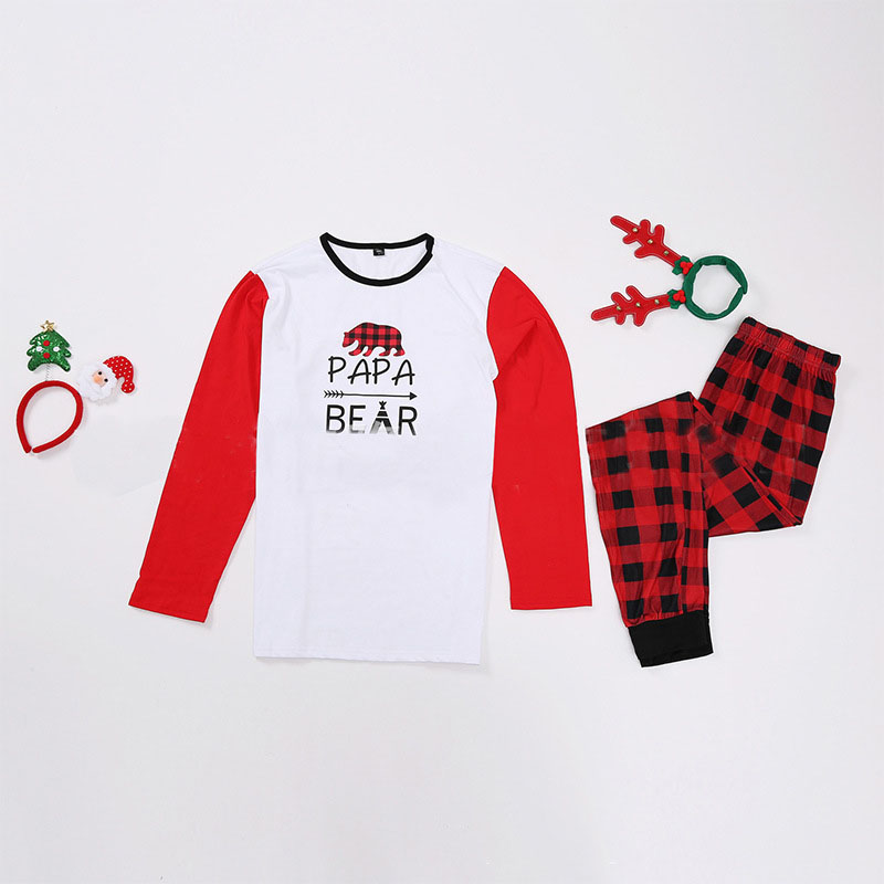 Christmas Family Matching Pajamas Red Plaids Bear Papa Mama Tops And ...