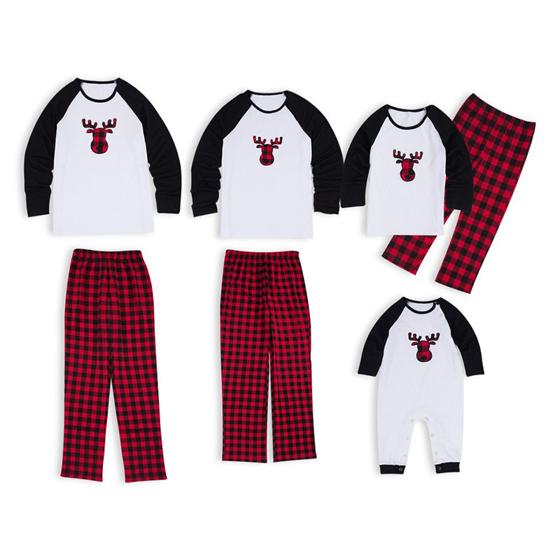 Christmas Family Matching Sleepwear Pajamas Plaids Elk Head Tops and ...