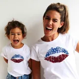 Matching Family Prints America U.S.A Lip Creativity  Mom And Me T-Shirts