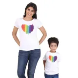 Matching Family Prints Rainbow Heart Style Mom And Me T-Shirts