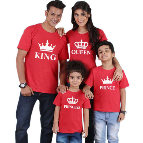 Matching Family Prints Crown King Queen Prince Princess Letter Pure Color Family T-Shirts