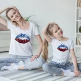 Matching Family Prints America U.S.A Lip Creativity  Mom And Me T-Shirts