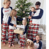 Christmas Family Matching Sleepwear Pajamas Sets White Bear Letter Top and Plaid Pants Family Pajamas Sets