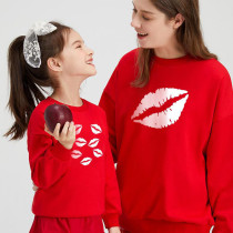 Matching Family Prints Lip Pattern Mom And Me Pure Color Sweatshirt