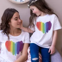 Matching Family Prints Rainbow Heart Style Mom And Me T-Shirts