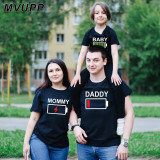 Matching Family Prints Battery Charge Letter Family T-Shirts
