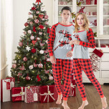 Christmas Family Matching Pajamas Sets Run Elk Prints Top and Red Plaid Pant Family Pajamas Sets