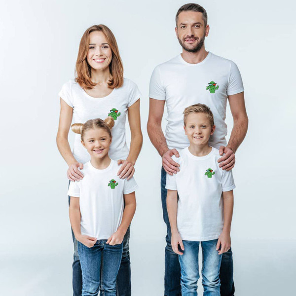 Matching Family Prints Cartoon Cactus Pure Color Family T-Shirts
