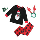 Christmas Family Matching Pajamas Santa Slogan Prints Tops and Plaid Pants Family Pajamas Sets