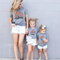 Matching Family Prints Cartoon Rainbow Letter Mom And Me T-Shirts