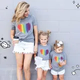 Matching Family Prints Rainbow Heart Style Mom And Me T-Shirts