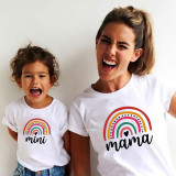 Matching Family Prints Cartoon Rainbow Letter Mom And Me T-Shirts
