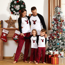 Christmas Family Matching Sleepwear Pajamas Plaids Elk Head Tops and Plaid Pants Family Pajamas Sets