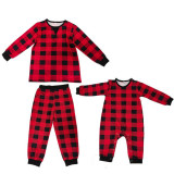 Christmas Family Matching Pajamas Sets Red Plaid Round Collar Jumpsuits