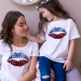 Matching Family Prints America U.S.A Lip Creativity  Mom And Me T-Shirts