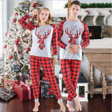 Christmas Family Matching Pajamas Red Heart Deer Head and Plaid Pant Family Pajamas Sets