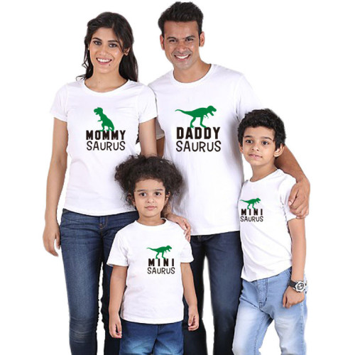 Matching Family Prints Dinosaurs Pure Color Letter Family T-Shirts
