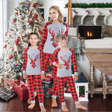Christmas Family Matching Pajamas Red Heart Deer Head and Plaid Pant Family Pajamas Sets