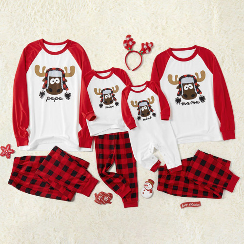 Christmas Family Matching Sleepwear Pajamas Sets Red Elk Tops and Plaid Pants Family Pajamas