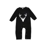 Christmas Family Matching Pajamas White Deer Head and Plaid Pants Black Family Pajamas Sets