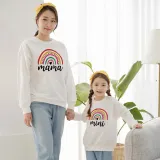 Matching Family Prints Rainbow Heart Pattern Letter Mom And Kids Sweatshirts Tops