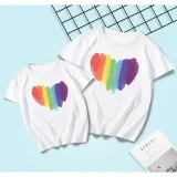 Matching Family Prints Rainbow Heart Style Mom And Me T-Shirts