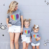 Matching Family Prints Rainbow Heart Style Mom And Me T-Shirts