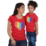 Matching Family Prints Rainbow Heart Style Mom And Me T-Shirts