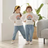 Matching Family Prints Rainbow Heart Pattern Letter Mom And Kids Sweatshirts Tops
