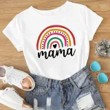 Matching Family Prints Cartoon Rainbow Letter Mom And Me T-Shirts