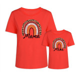 Matching Family Prints Leopard Grain Rainbow Letter Mom And Me T-Shirts