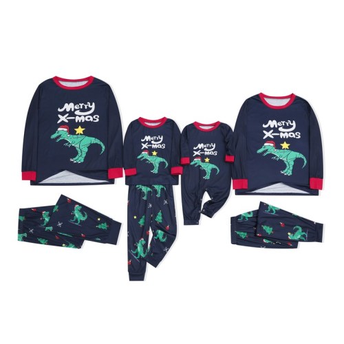 KidsHoo Exclusive Design Navy Merry X-mas Dinosaurs Christmas Family Matching Sleepwear Pajamas Sets
