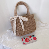 Lace Bow Square Woven Handbag