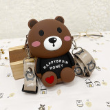 Cute Happy Honey Brown Bear Silicone Coin Purse Single Shoulder Bag