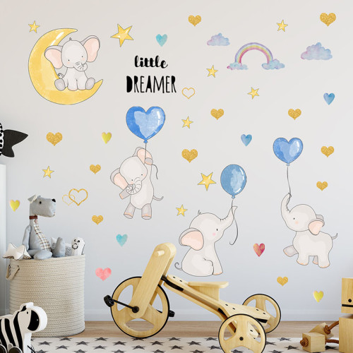 Home Decorative Elephants Balloons Rainbow Wall Sticker Children's room, Living room And Bedroom Background Decoration