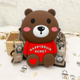 Cute Happy Honey Brown Bear Silicone Coin Purse Single Shoulder Bag
