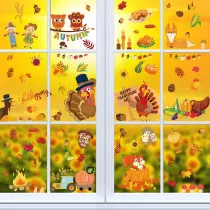 Home Decorative Thanksgiving Day Sticker Turkey Leaf Leaf Window Glass Door Sticker