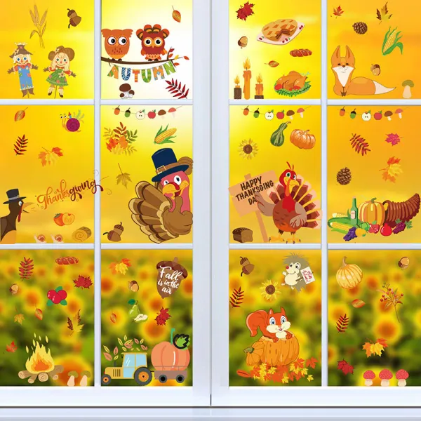 Home Decorative Thanksgiving Day Sticker Turkey Leaf Leaf Window Glass Door Sticker