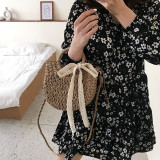 Fashion Lace Bow Woven Handbag Singer Shoulder Bag