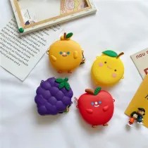 Cute Fruit Grape Orange Apple Silicone Coin Purse Shoulder Crossbody Bag
