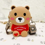 Cute Happy Honey Brown Bear Silicone Coin Purse Single Shoulder Bag