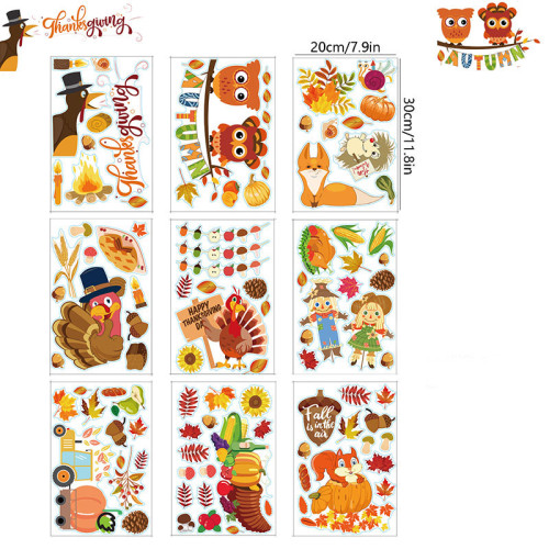 Home Decorative Thanksgiving Day Sticker Turkey Leaf Leaf Window Glass Door Sticker