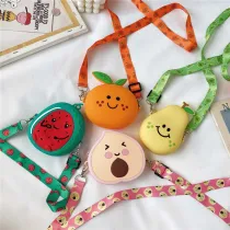 Cute Fruit Peach Pear Watermelon Silicone Coin Purse Shoulder Crossbody Bag