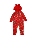 Christmas Family Matching Red Pajamas Gift Pattern Jumpsuit Hooded Pajamas