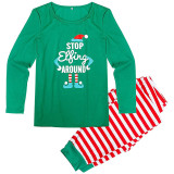 Christmas Family Matching Sleepwear Pajamas Sets Green Slogan Top and Red Stripes Pants