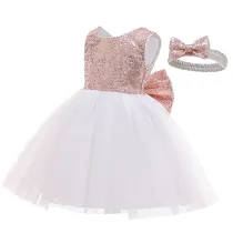 Toddler Girl Sequins Bowknot Princess Baby Party Gown Dress With Hair Band