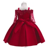 Girl Lace Flower Off The Shoulder Hollowed-Out Princess Gown Dresses