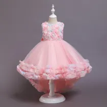 Girl Rainbow Tutu Flowers Bowknot Trailing Princess Gown Party Dresses