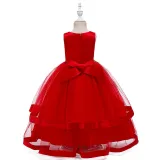 Toddler Girl Embroidered Jewelry Flower Bowknot Two Layers Lace Tutu  Party Gown Dresses